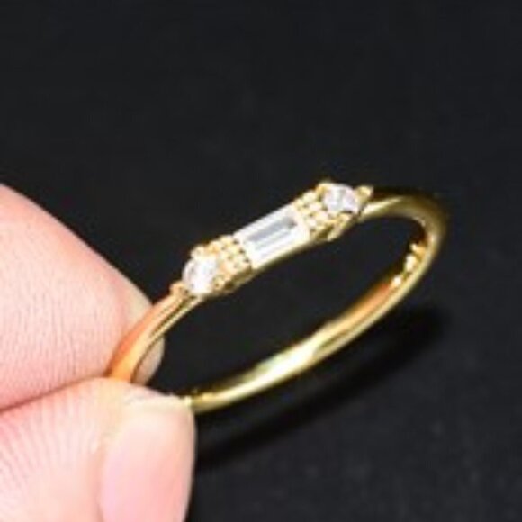 💍 Gold White Chic Rectangle Round Gems Dainty Ring for Women, VIP176 - Picture 4 of 5